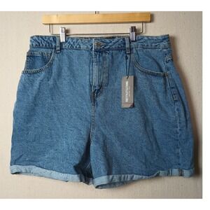 PrettyLittleThing Denim Mom Shorts High Waisted‎ Turnup Cuffed Blue Size 16 CC